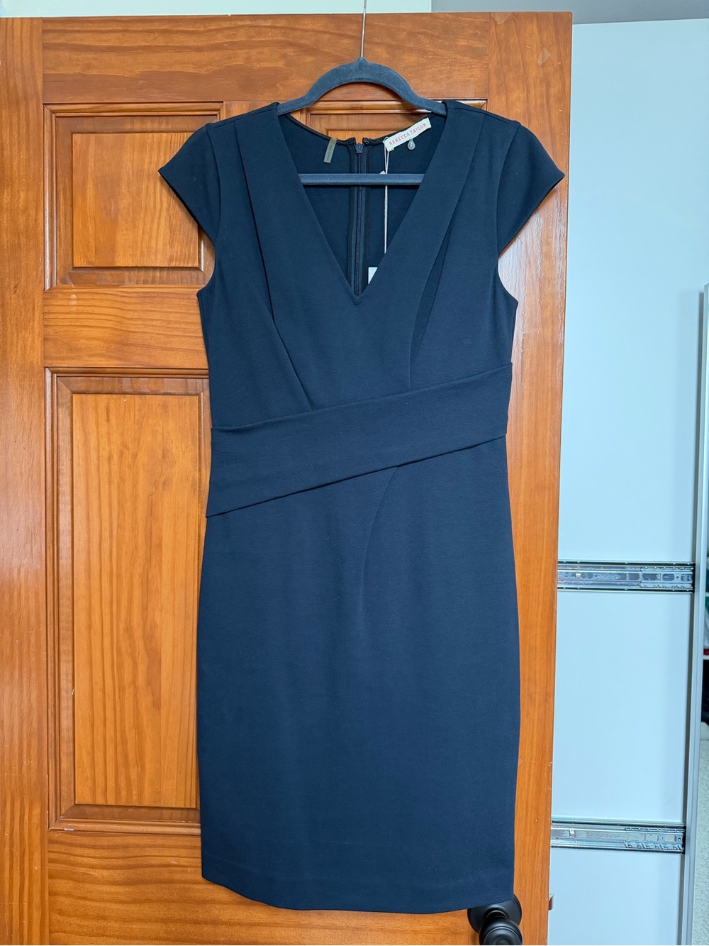 Classic Navy Sheath Dress with V-Neck